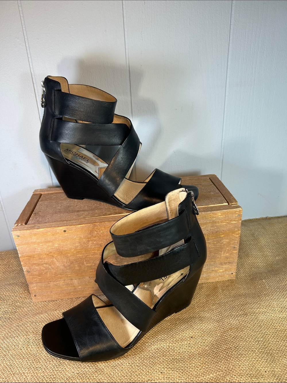 Michael Kors Black Strappy Wedge Sandals